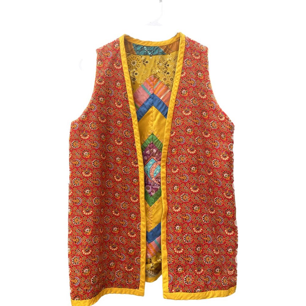 Patchwork Bandana Vest, Reversible, Handmade, Yellow, Red, Women, One-of-a-Kind